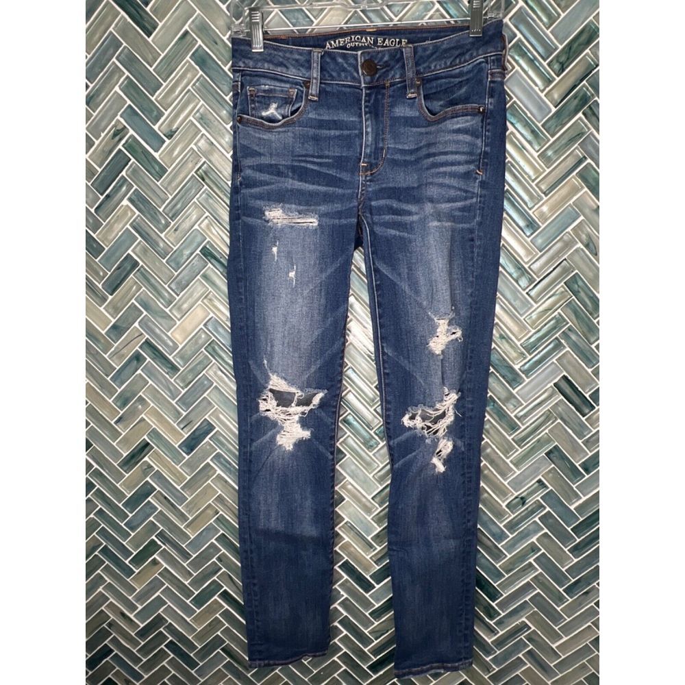 American Eagle SUPER STRETCH X DISTRESSED DESTROYED THRASHED SKINNY JEANS SIZE 4